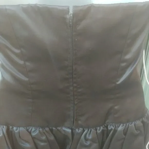 VTG 80s Black Satin Strapless Flouncy Prom Dress - Picture 7 of 7